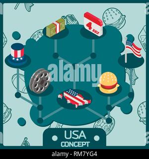 USA color isometric concept icons. Vector illustration, EPS 10 Stock Vector