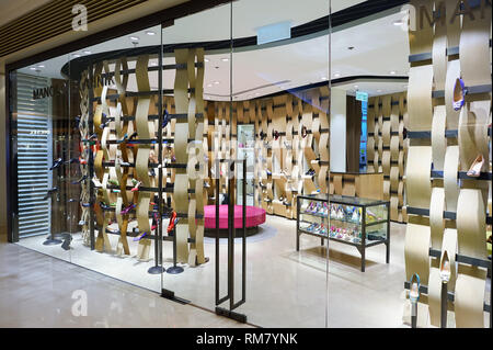 HONG KONG - JANUARY 26, 2016: Manolo Blahnik store at the Elements shopping mall. Elements is a large shopping mall located on 1 Austin Road West, Tsi Stock Photo