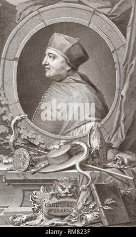 Thomas Wolsey, c.1475 - 1530.  English Cardinal, statesman and Lord Chancellor of England during reign of King Henry VIII.   From the 1813 edition of The Heads of Illustrious Persons of Great Britain, Engraved by Mr. Houbraken and Mr. Vertue With Their Lives and Characters. Stock Photo