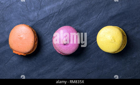 Set of many macaroni multicolored. Sweets invented in France. Food photo Stock Photo