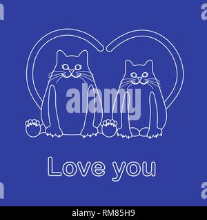 Greeting card of two cats with heart shaped tails ~ Clip Art #103033879