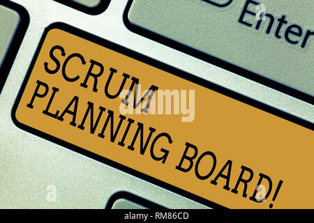 Conceptual hand writing showing Scrum Planning Board. Business photo text visual display of the progress of the Scrum team Keyboard key Intention to c Stock Photo