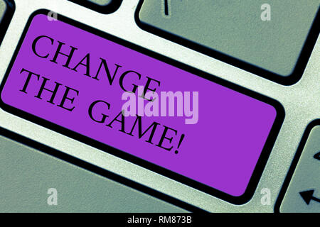 Text sign showing Change The Game. Conceptual photo Make a movement do something different new strategies Keyboard key Intention to create computer me Stock Photo