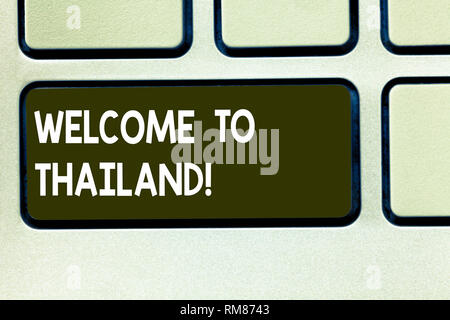 Conceptual hand writing showing Welcome To Thailand. Business photo text inviting showing or tourist to visit your home country Keyboard key Intention Stock Photo