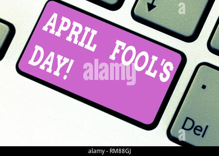 Word writing text April Fool S Is Day. Business concept for fixed date that has occasion for playing tricks Keyboard key Intention to create computer  Stock Photo