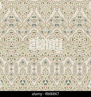 Seamless ethnic patterns for border. Repeated oriental motif for fabric or paper design. Colored frieze in Arabic style. Stock Vector