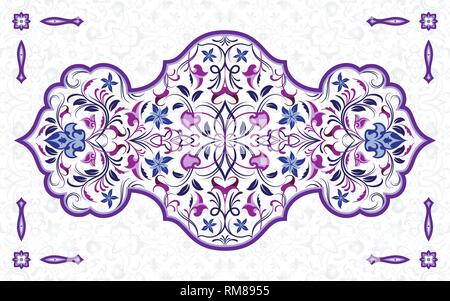Vector decorative element in Oriental style. Richly decorated with arabesques ornament for the design of greeting cards, invitations and web pages. Th Stock Vector