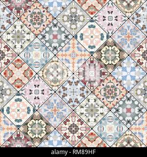 Orange, green and blue abstract patterns in the mosaic set. Square scraps in oriental style. Vector illustration. Ideal for printing on fabric or pape Stock Vector