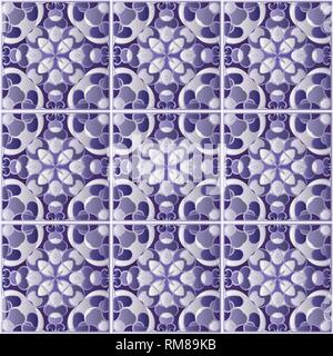 Ceramic tiles in blue colors. Square patterns in arabic style. Vector illustration. Stock Vector