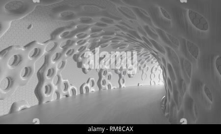 Abstract modern futuristic and organic Architecture in shape of round tube tunnel With Light Background. 3d Render Illustration Stock Photo