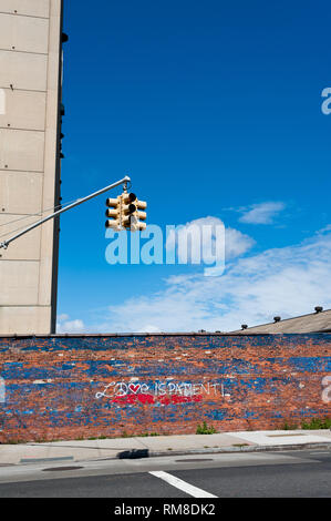 Traffic lights at highway junction New York city Stock Photo