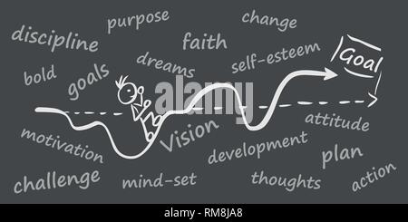 Stickman target line goal tag cloud bright on dark by jziprian Stock Vector