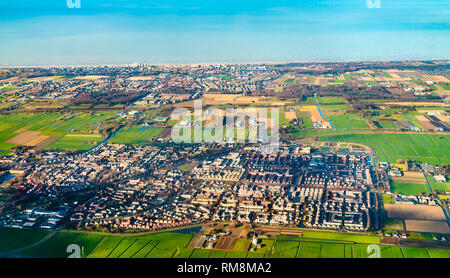 Aerial view of Voorhout village, Noordwijk town and the North Sea in the Netherlands Stock Photo