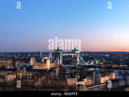 Elevated View of the tower of London with tower bridge in the Background Stock Photo