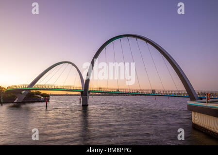 Elizabeth Quay Pedestrian Bridge in Perth at dusk Stock Photo