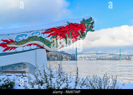 Empress of Japan, ship's figurehead, winter in Stanley Park, Vancouver, BC, Canada Stock Photo