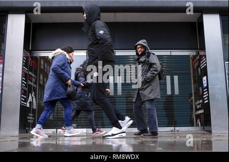 People seen walking past the recently-closed flagship branch of music and video retailer HMV on Oxford Street in central London.  February 15 sees the release of the first monthly retail sales figures of the year (for January) from the UK's Office for National Statistics. December figures revealed a 0.9 percent fall in sales from the month before, which saw a 1.4 percent rise widely attributed to the impact of 'Black Friday' deals encouraging earlier Christmas shopping. More generally, with a potential no-deal departure from the EU growing nearer and continuing to undermine consumer confidence Stock Photo