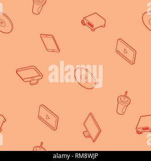 Online cinema outline isometric pattern . Vector illustration, EPS 10 Stock Vector