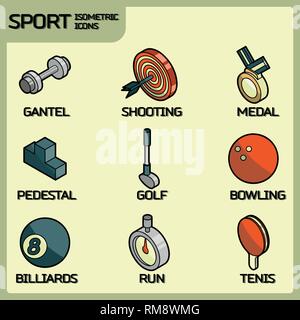 Sport color outline isometric icons. Vector illustration, EPS 10 Stock Vector