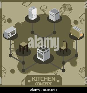 Kitchen color isometric concept icons set. Vector illustration, EPS 10 Stock Vector