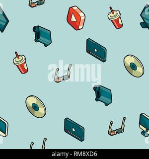 Online cinema isometric pattern . Vector illustration, EPS 10 Stock Vector