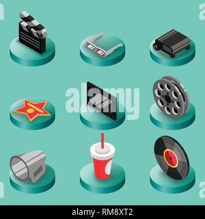 Cinema color isometric icons. Vector illustration, EPS 10 Stock Vector