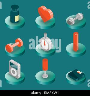 Gym color isometric icons. Vector illustration, EPS 10 Stock Vector