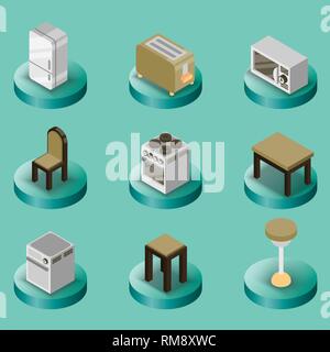 Kitchen color isometric icons set. Vector illustration, EPS 10 Stock Vector