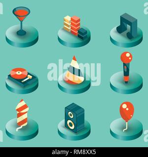 Party color isometric icons set. Vector illustration, EPS 10 Stock Vector