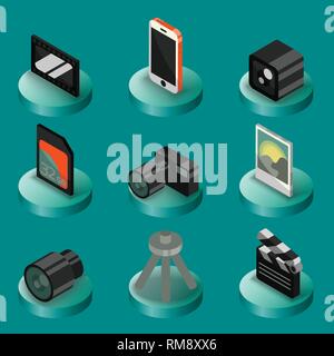 Photo color isometric icons. Vector illustration, EPS 10 Stock Vector