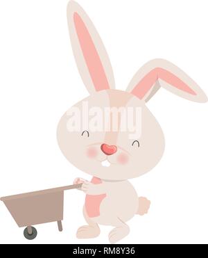 bunny with wheelbarrow isolated icon  Stock Vector