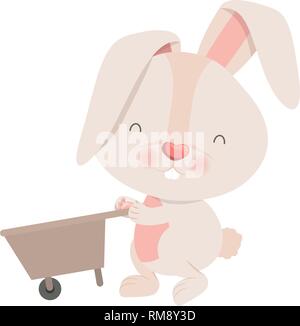 bunny with wheelbarrow isolated icon  Stock Vector