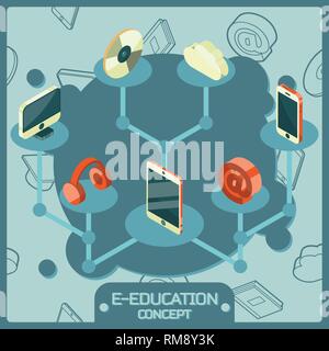 E-education color isometric concept icons. Vector illustration Stock Vector