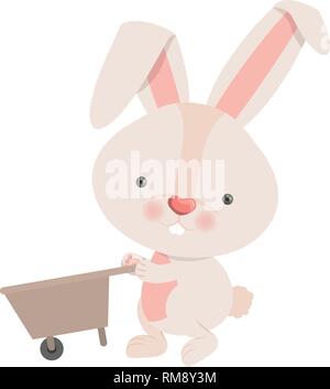 bunny with wheelbarrow isolated icon  Stock Vector
