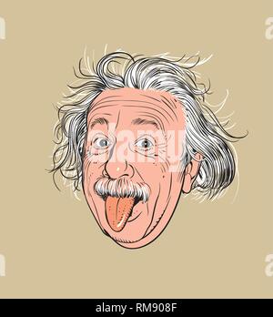 Albert Einstein portrait in line art illustration. He was a German-born theoretical physicist who developed the theory of relativity. Stock Vector