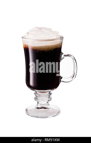 Warm Whiskey Irish Coffee Cocktail on White with a Clipping Path