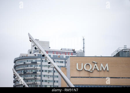 MONTREAL, CANADA - NOVEMBER 5, 2018: UQAM logo in front of their main campus in downtown Montreal. Called universite du Quebec a Montreal, it is one o Stock Photo