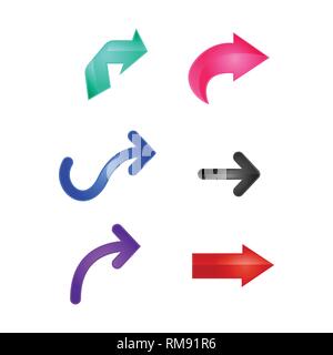 Arrows. Set of colored shiny icons. 3d vector illustration isolated on white background Stock Vector