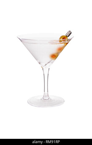 Refreshing Vodka Martini Cocktail with Olives on White with a Clipping Path Stock Photo