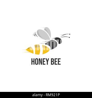 Bee icon. The isolated symbol of a bee against from honeycombs. Honey bee. Isolated insect icon. Vector illustration flying bee in flat style. Flying Stock Vector