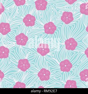 Abstract Hibiscus flower seamless repeat pattern. vector illustration Stock Vector