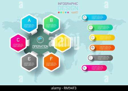 Business hexagon labels shape infographic circles bar. Stock Vector