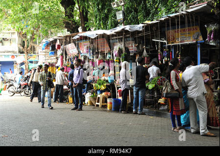 Flower market garlands at Matunga, Mumbai, Maharashtra, India, Asia Stock Photo