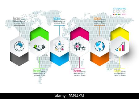 Business hexagon labels shape infographic groups bar. Stock Vector