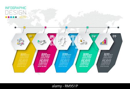 Business hexagon labels shape infographic groups bar. Stock Vector