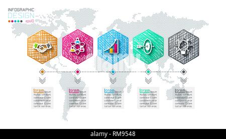 Business hexagon net labels shape infographic bar. Stock Vector