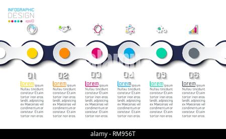 Seven circles with business icon infographics on world map background. Stock Vector