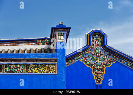 roofs and pediment decorated on the back of the Cheong Fatt Tze, The Blue Mansion in George Town, Penang, Malaysia Stock Photo