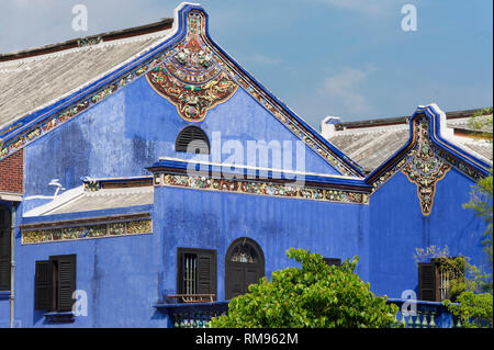 roofs and pediment decorated on the back of the Cheong Fatt Tze, The Blue Mansion in George Town, Penang, Malaysia Stock Photo