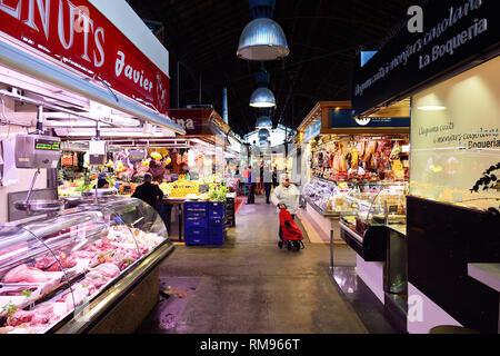BARCELONA, SPAIN - NOVEMBER 20, 2015: inside La Boqueria in Barcelona. The Mercat de Sant Josep de la Boqueria is a large public market and one of the Stock Photo